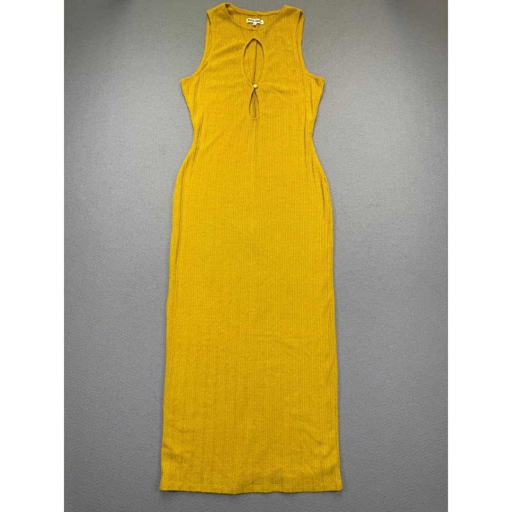 Reformation Ribbed Maxi Dress Mustard Yellow Keyhole Cutout Sleeveless Size M